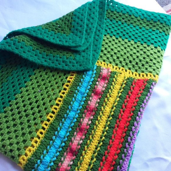 Vintage Crochet Baby Hand Made Quilt Granny Square - Picture 8 of 10